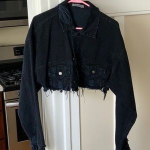 Carmar cropped destroyed black denim jacket